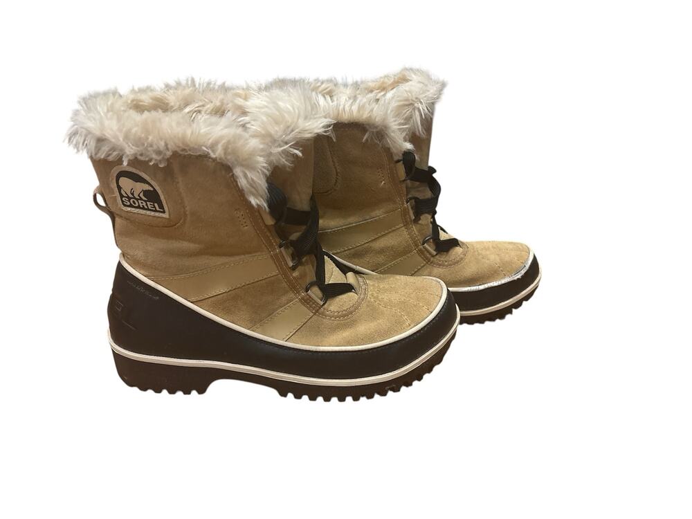 Sorel Tivoli ll tan size 7 fur lined lace up rain winter boots mid calf